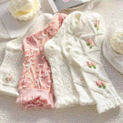 Textured Angelic Socks with Knit Detailing and Rosebud Embellishments - Cosparty