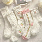 Textured Angelic Socks with Knit Detailing and Rosebud Embellishments - socks