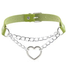 Thick Vegan Leather Chained Heart Choker Necklace - Cosparty