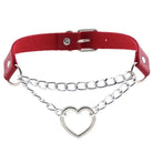 Thick Vegan Leather Chained Heart Choker Necklace - Cosparty
