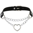 Thick Vegan Leather Chained Heart Choker Necklace - Cosparty