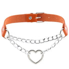 Thick Vegan Leather Chained Heart Choker Necklace - Cosparty