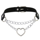 Thick Vegan Leather Chained Heart Choker Necklace - necklace