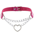 Thick Vegan Leather Chained Heart Choker Necklace - Cosparty
