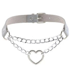 Thick Vegan Leather Chained Heart Choker Necklace - Cosparty