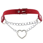 Thick Vegan Leather Chained Heart Choker Necklace - Cosparty