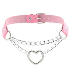 Thick Vegan Leather Chained Heart Choker Necklace - Cosparty