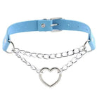 Thick Vegan Leather Chained Heart Choker Necklace - Cosparty
