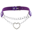 Thick Vegan Leather Chained Heart Choker Necklace - necklace