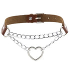 Thick Vegan Leather Chained Heart Choker Necklace - Cosparty