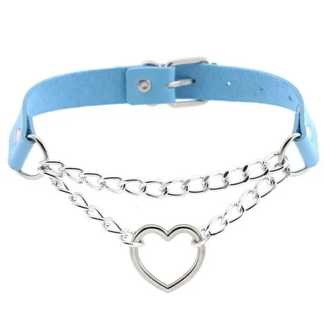 Chained Valentine Choker (15 Colors) - Light Blue - choker, chokers, collar, collars, jewelry