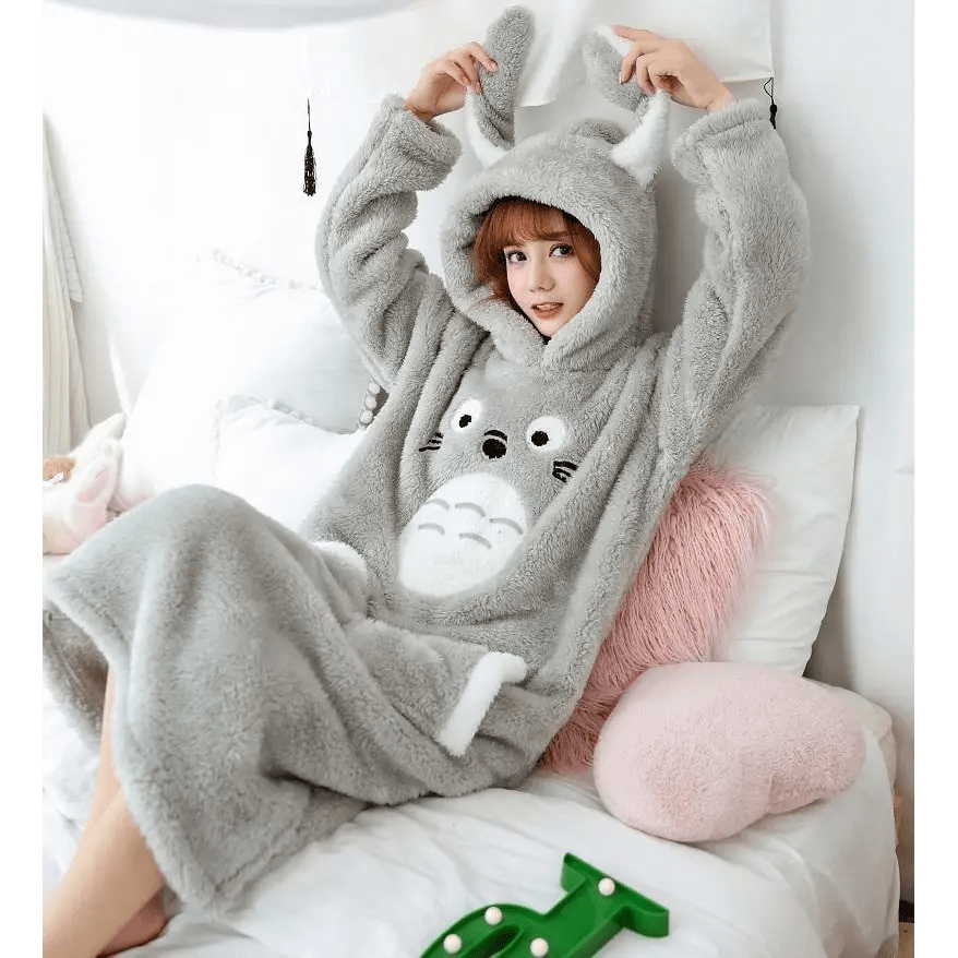 Totoro Hooded Pajama Nightgowns in Grey and Pink - Cosparty