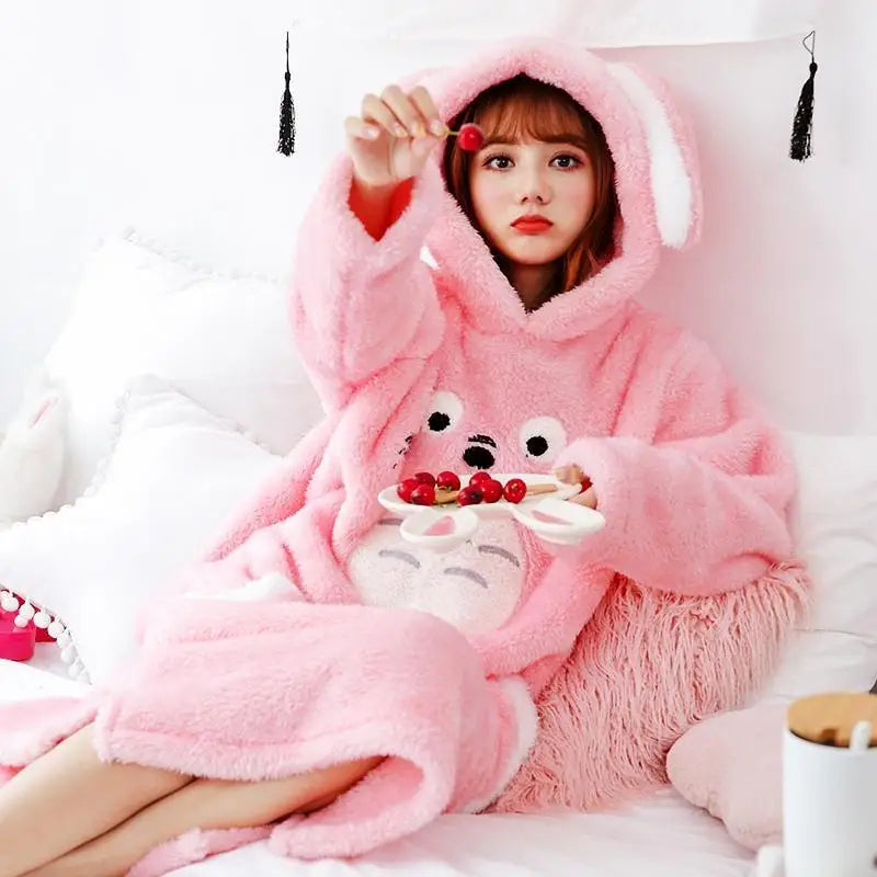 Totoro Hooded Pajama Nightgowns in Grey and Pink - pajamas