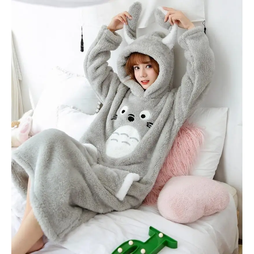 Totoro Hooded Pajama Nightgowns in Grey and Pink - pajamas