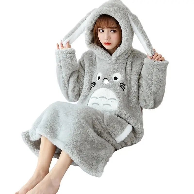 Totoro Hooded Pajama Nightgowns in Grey and Pink - Cosparty
