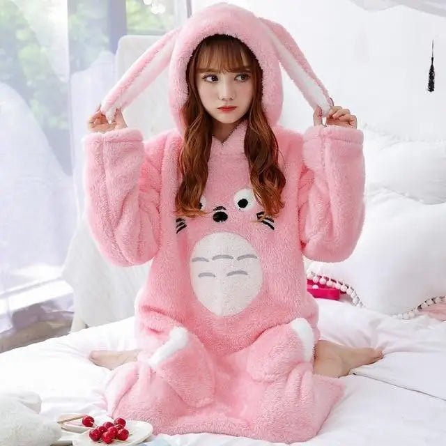 Totoro Hooded Pajama Nightgowns in Grey and Pink - Cosparty