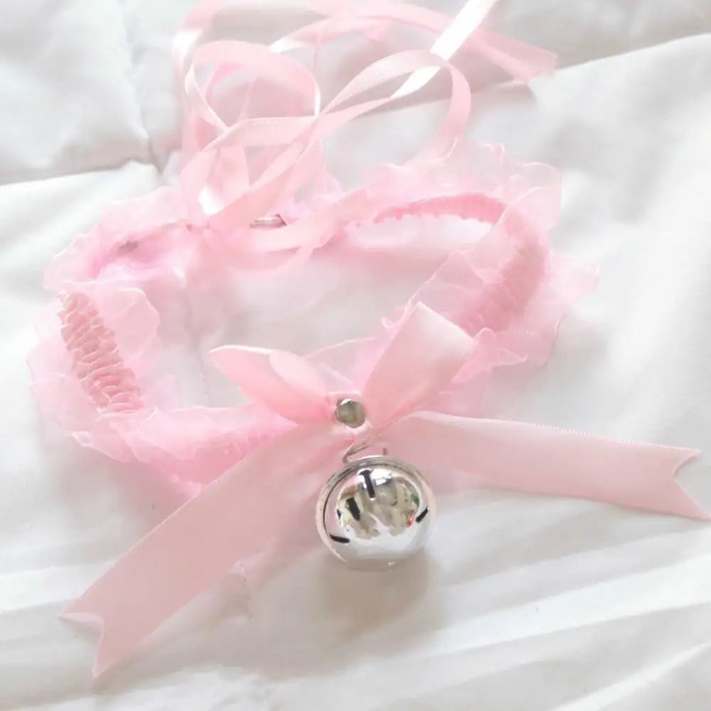 Traditional Kitten Bell Collar with Chiffon Ribbon and Jingly Bell - Pink - choker