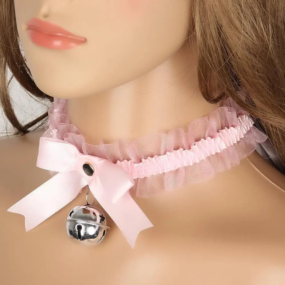 Traditional Kitten Bell Collar with Chiffon Ribbon and Jingly Bell - choker