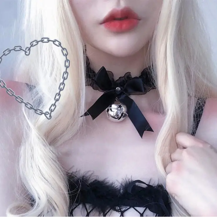 Traditional Kitten Bell Collar with Chiffon Ribbon and Jingly Bell - Black - choker