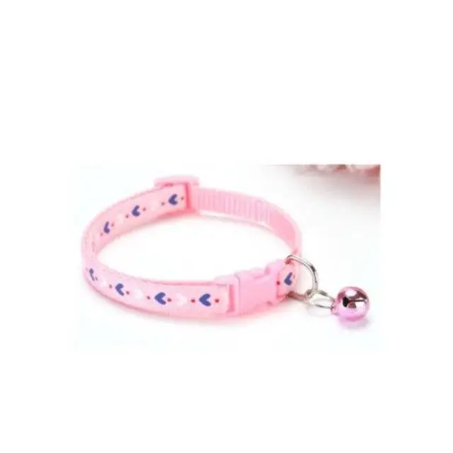 Traditional Kitten Play Bell Choker with Metal Hardware - Pink/Purple Hearts - choker