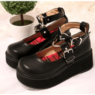 Traditional Lolita Low - Heel Platform Wedge with Tartan Plaid Interior - Cosparty