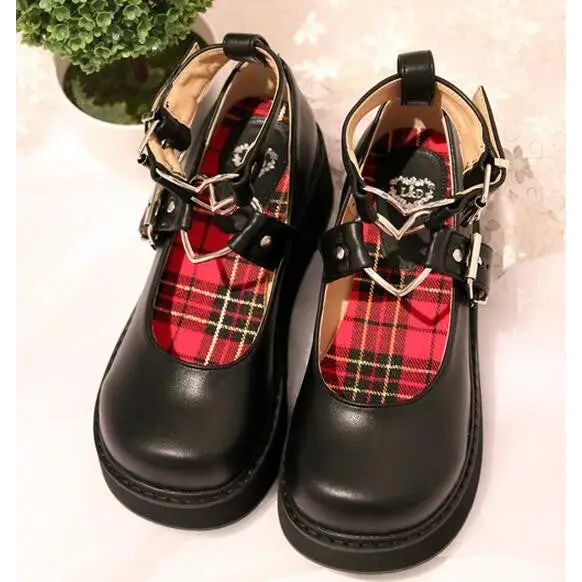 Traditional Lolita Low-Heel Platform Wedge with Tartan Plaid Interior - Shoes