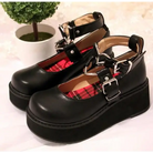 Traditional Lolita Low-Heel Platform Wedge with Tartan Plaid Interior - Shoes