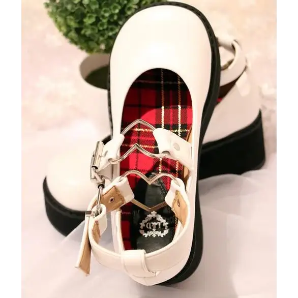 Traditional Lolita Low-Heel Platform Wedge with Tartan Plaid Interior - Shoes