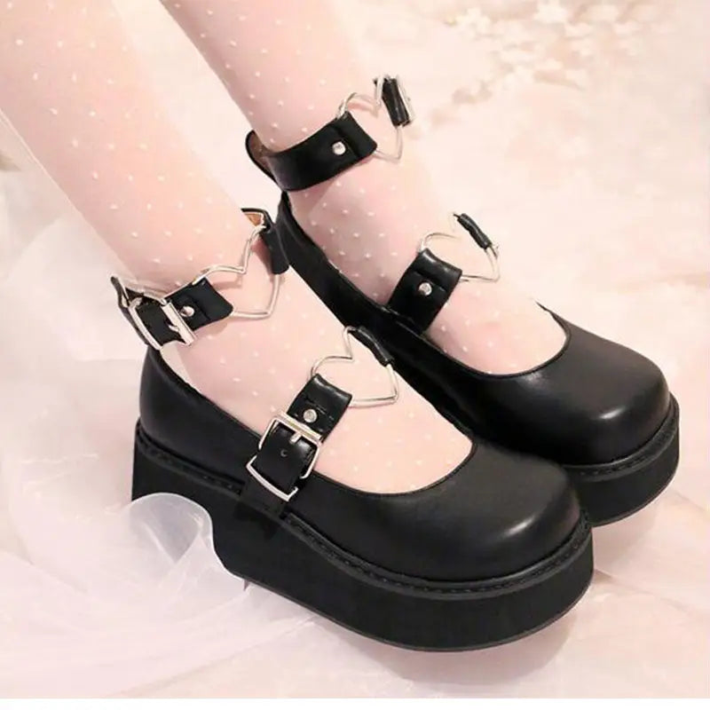 Traditional Lolita Low-Heel Platform Wedge with Tartan Plaid Interior - Shoes