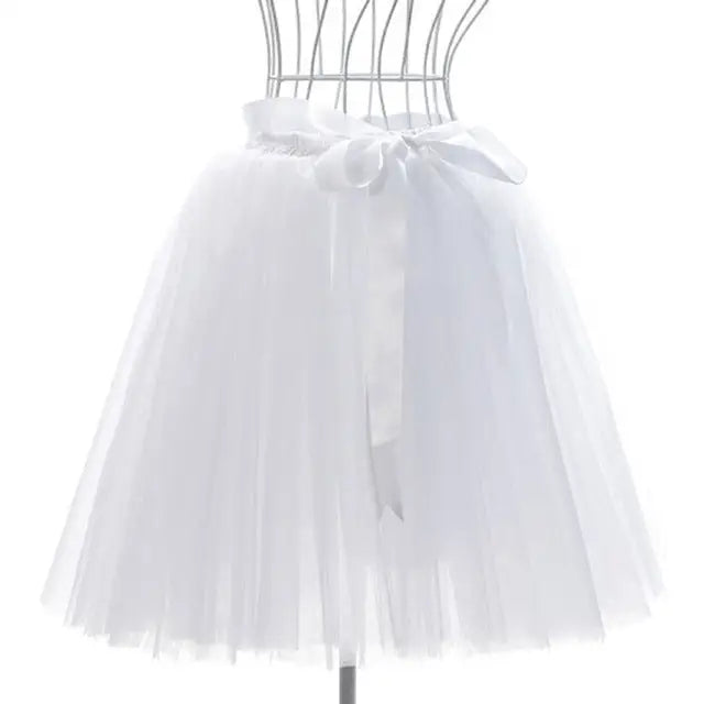 Traditional Tulle Tutu Skirts with Silk Ribbon in Various Colors - White - Skirts