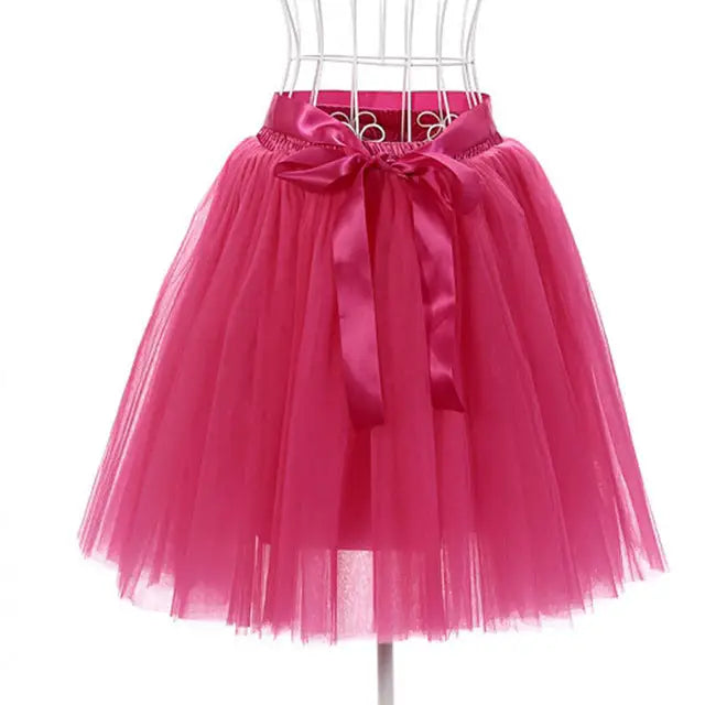 Traditional Tulle Tutu Skirts with Silk Ribbon in Various Colors - Rose Red - Skirts