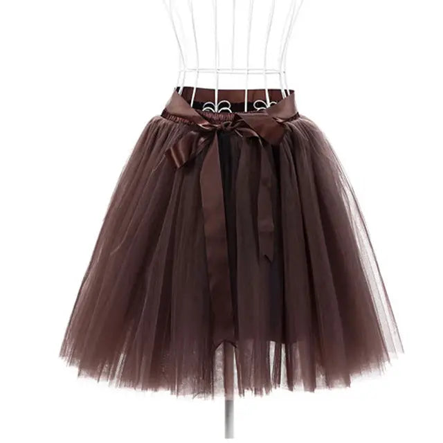 Traditional Tulle Tutu Skirts with Silk Ribbon in Various Colors - Coffee - Skirts