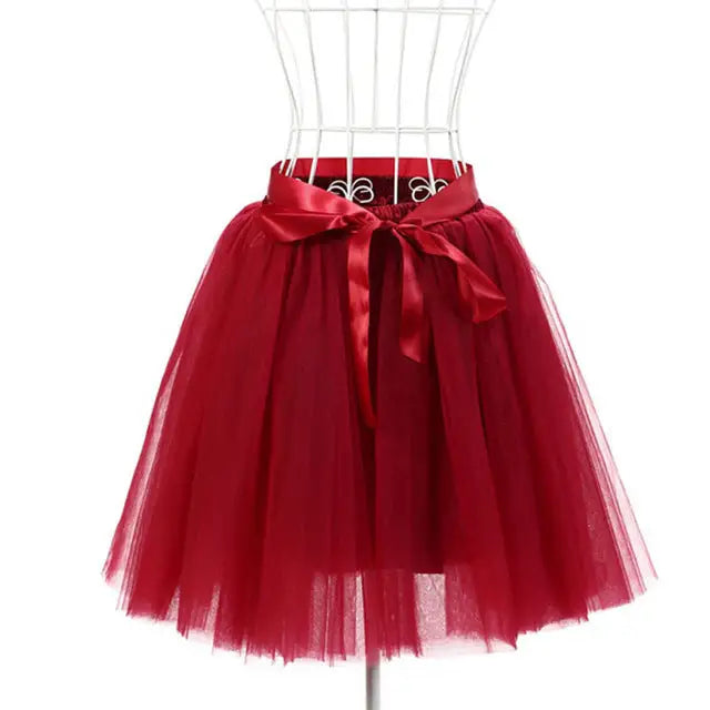 Traditional Tulle Tutu Skirts with Silk Ribbon in Various Colors - Wine Red - Skirts