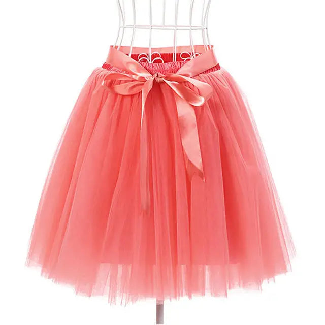 Traditional Tulle Tutu Skirts with Silk Ribbon in Various Colors - Watermelon red - Skirts