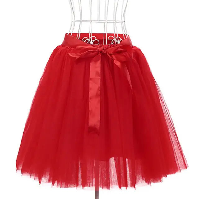 Traditional Tulle Tutu Skirts with Silk Ribbon in Various Colors - Red - Skirts