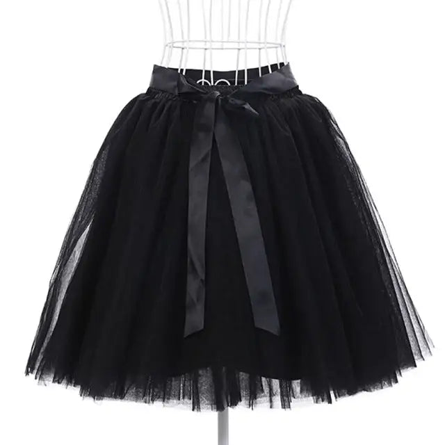 Traditional Tulle Tutu Skirts with Silk Ribbon in Various Colors - Black - Skirts