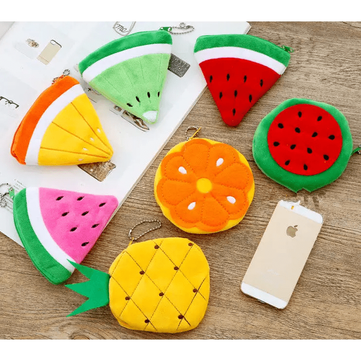 Tropical Fruit Coin Bags with Embroidery and Secure Zipper - Cosparty