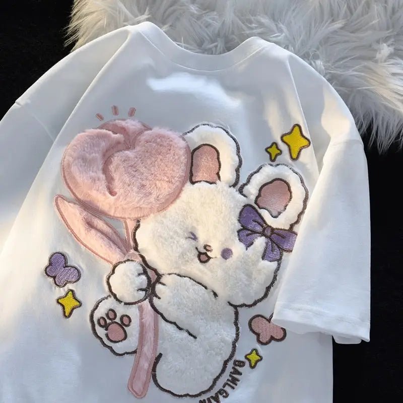 Tulip Bunny Fluffy Tee for Adorable Spring Style - Cosparty