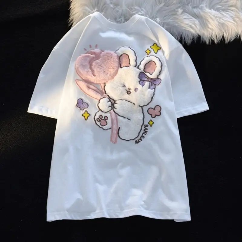 Tulip Bunny Fluffy Tee for Adorable Spring Style - Cosparty