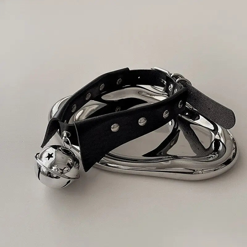 Tuxedo Bell Collar in Vegan Leather for a Playful Look - choker