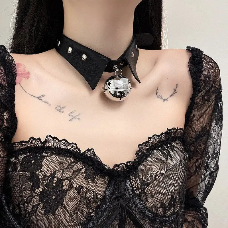 Tuxedo Bell Collar in Vegan Leather for a Playful Look - choker