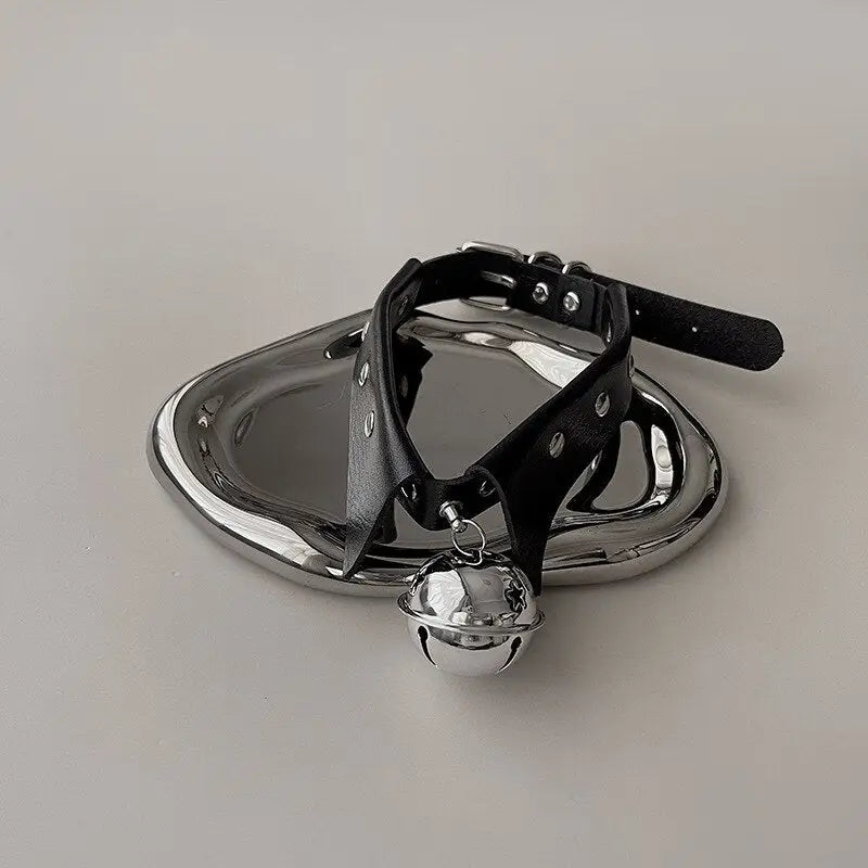 Tuxedo Bell Collar in Vegan Leather for a Playful Look - choker