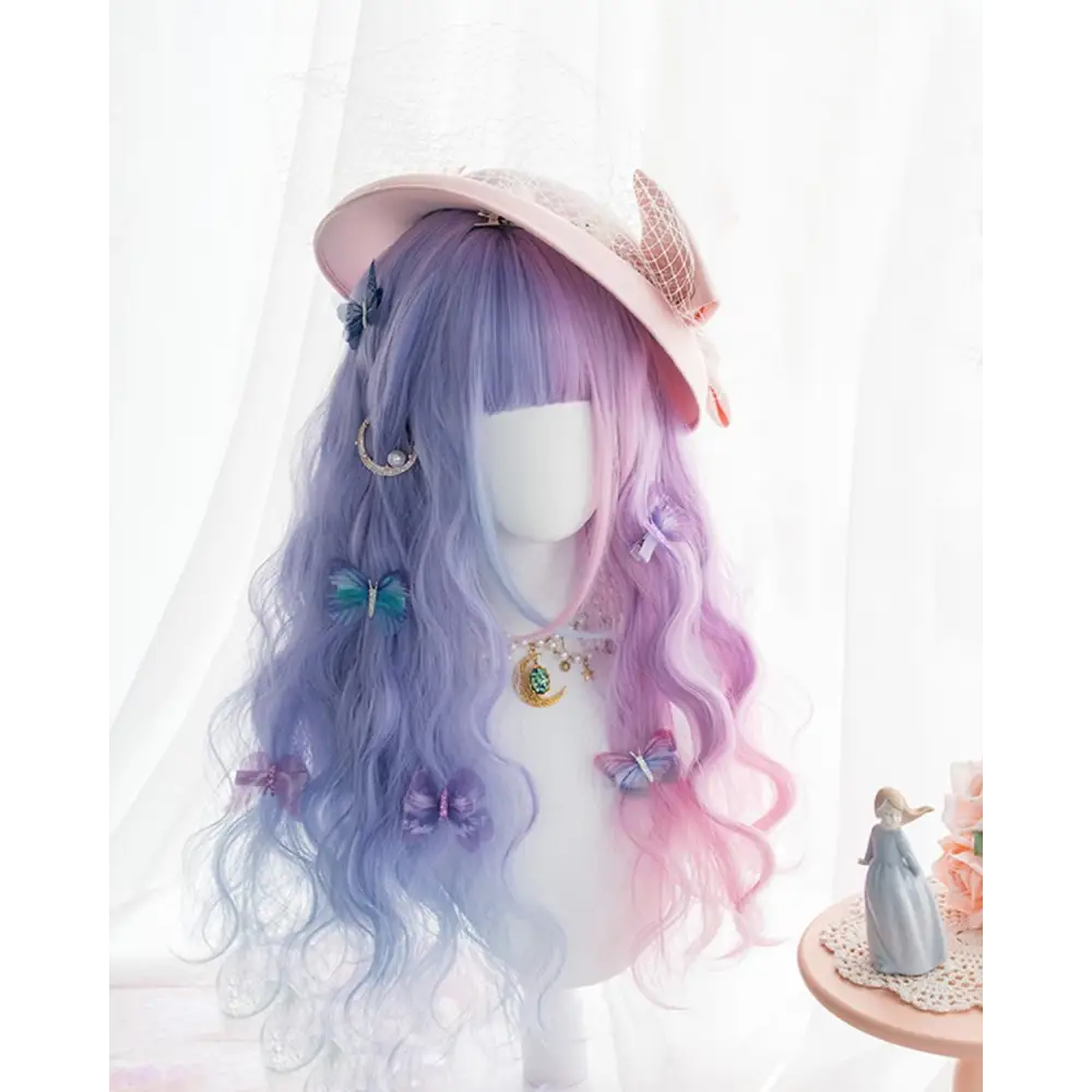 Two Tone Purple Ombre Long Wavy Lolita Wig with Accessories - wigs