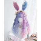 Two Tone Purple Ombre Long Wavy Lolita Wig with Accessories - Bunny Ear Wig - wigs