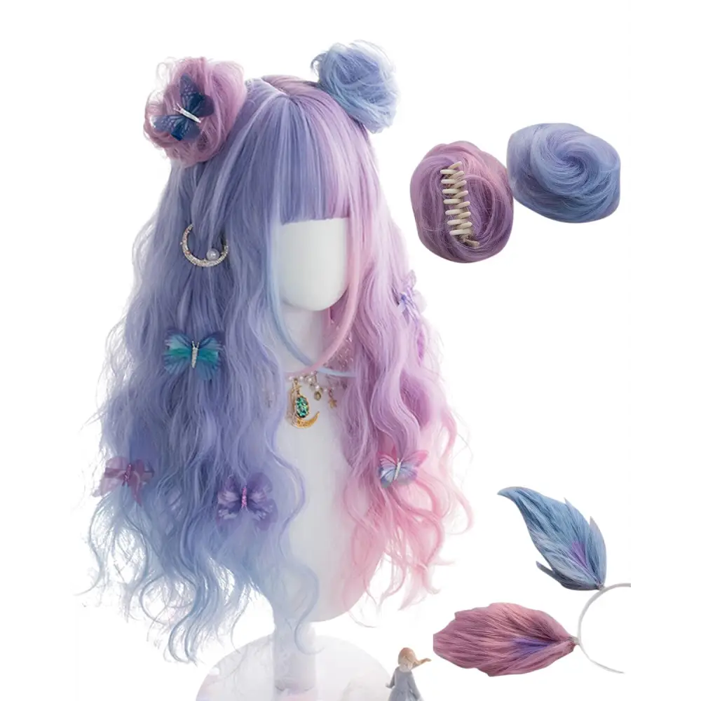 Two Tone Purple Ombre Long Wavy Lolita Wig with Accessories - wigs