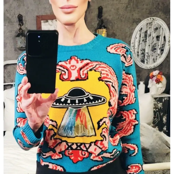 UFO Spaceship Inspired Knitted Crewneck Sweatshirt - Sweater