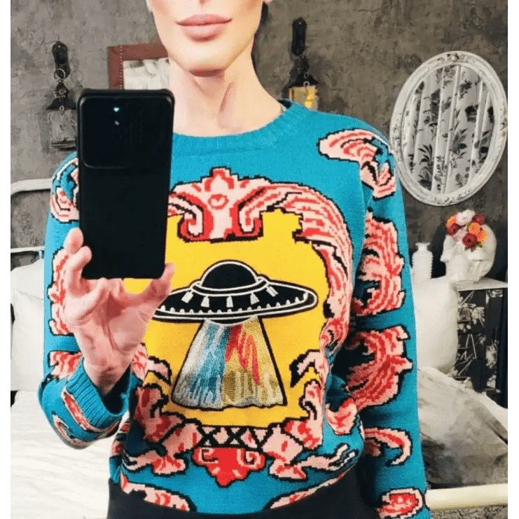 UFO Spaceship Inspired Knitted Crewneck Sweatshirt - Cosparty