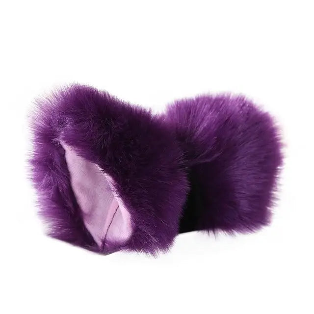 Purple Furry Soft Neko Ears Clip In Cat Ears Fox Ears Petplay Kink Fetish Furries