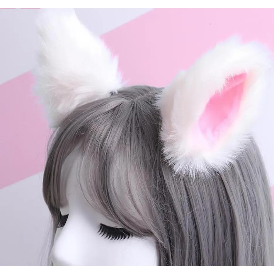 White Furry Soft Neko Ears Clip In Cat Ears Fox Ears Petplay Kink Fetish Furries