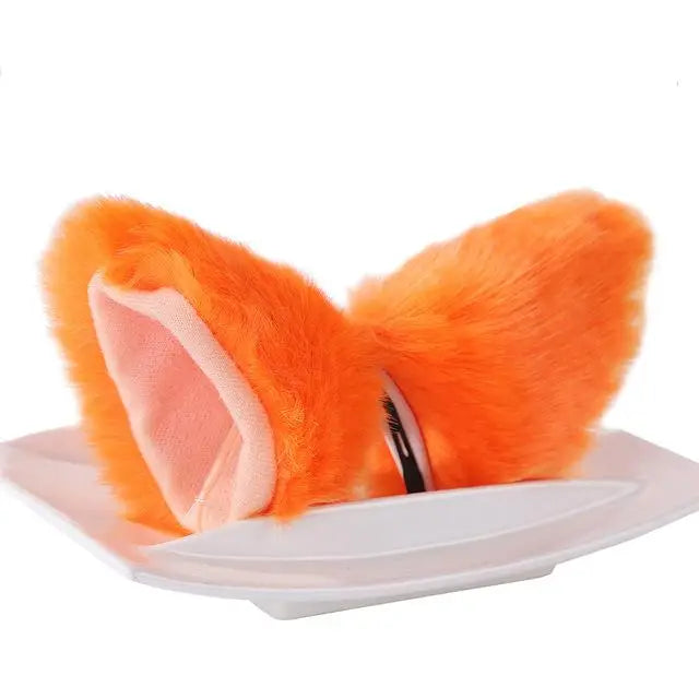 Orange Furry Soft Neko Ears Clip In Cat Ears Fox Ears Petplay Kink Fetish Furries